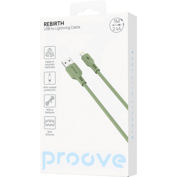 Фото - Кабель Proove Rebirth USB to Lightning 2.4A 1 m Green (CCRE12001111)
